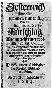 The title page to Philipp von H�rnigk statement of mercantilist philosophy