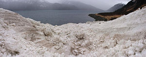 The toe of an avalanche in Alaska's Kenai Fjords.