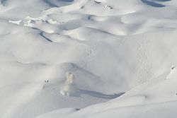 Avalanche blasting in French ski resort Tignes (3,600 m)