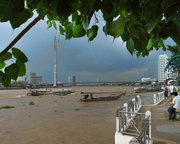 Boats and ferries near the Rama VIII Bridge.