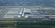 Suvarnabhumi International Airport as seen from the sky.