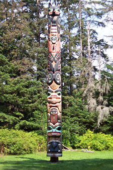 The Tlingit K'alyaan Pole, erected at the site of Fort Shis'k� Noow in Sitka National Historical Park to commemorate the lives of those lost in the Battle of Sitka.