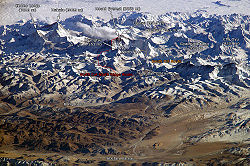 Southern and northern climbing routes as seen from the International Space Station.