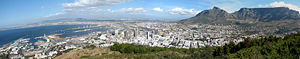 Panorama of the Cape Town city bowl from the Waterfront to Table Mountain