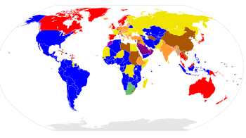 States by their systems of government as of April 2006.       presidential republics, full presidential system      presidential republics, parliament supervising an executive presidency      presidential republics, semi-presidential system      parliamentary republics      parliamentary constitutional monarchies in which the monarch does not personally exercise power      constitutional monarchies in which the monarch personally exercises power, often alongside a weak parliament      absolute monarchies      states whose constitutions grant only a single party the right to govern      states where constitutional provisions for government have been suspended