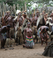 Zulus in traditional garment.