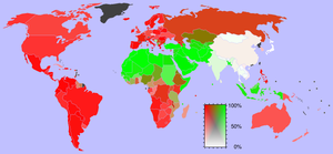 In terms of religion, North Africa is strongly dominated by Islam (shown in green), while Sub-Saharan Africa, with the exception of the Horn of Africa, is mostly Christian (shown in red; besides traditional or tribal religions)