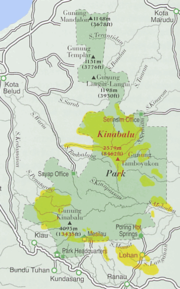 Ultramafic outcrops (yellow) in Kinabalu National Park (green)