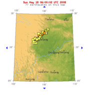 A USGS map shows that dozens of aftershocks occurred in a small region following the quake.