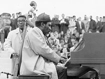 Thelonious Monk at Expo 67, 1967, Montr�al, Qu�bec. Bassist Larry Gales seen in background.