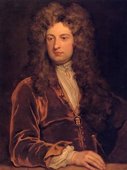 Sir John Vanbrugh in Godfrey Kneller's Kit-cat portrait, considered one of Kneller's finest portraits, held in the National Portrait Gallery (United Kingdom) (NPG3231).