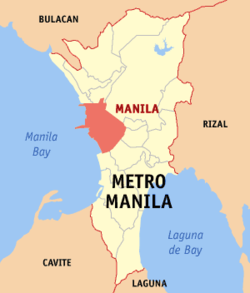 Map of Metro Manila showing the location of Manila Coordinates: 14�35' N 121� E