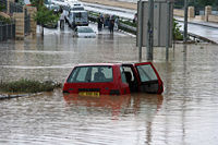 Flood blocking the road in Jerusalem