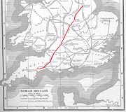 Roman Britain, with the Fosse Way in red