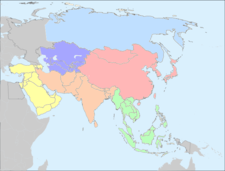 UN geoscheme subregions of Asia: �����Eastern Asia �����Central Asia �����Southern Asia �����Southeastern Asia �����Western Asia �����Russia (Asia)