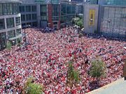 Exchange Square during a BBC Big Screen showing of a FIFA world cup football game.