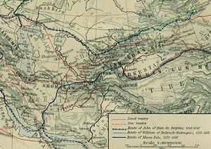 A map showing the major trade routes of Central Asia in the thirteenth century