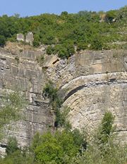 A fault in B�darieux, France. The left part moves down while the right part moves up.