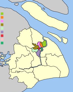 The 18 districts and 1 county that make up the Municipality of Shanghai