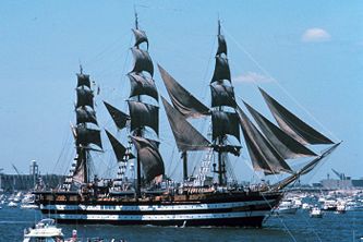 Italian Full rigged ship Amerigo Vespucci in New York Harbor, 1976