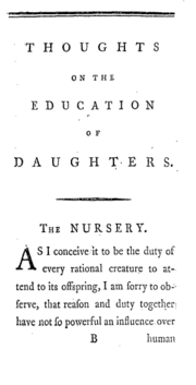 First page of the first edition of Thoughts on the Education of Daughters (1787)