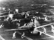 Planes from the Japanese aircraft carrier Shokaku preparing the attack on Pearl Harbor.