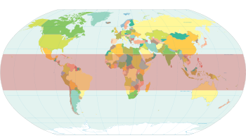 World map with the tropics highlighted in red