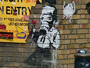 Banksy art in Brick Lane, East End, 2004.