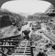 Construction work on the Gaillard Cut is shown in this photograph from 1907