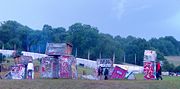 Banksy's "Stonehenge" from portable toilets at the Glastonbury Festival, June 2007