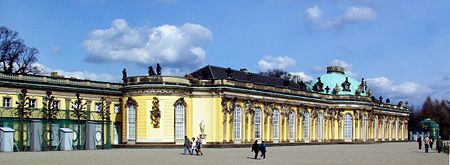 South or garden facade and corps de logis of Sanssouci.