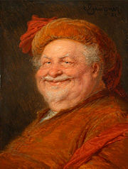 Smiling often reflects a sense of humour and amusement, shown in a painting by Eduard von Gr�tzner.