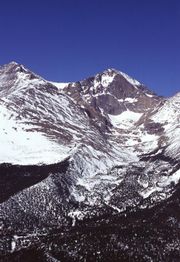 Snowpack accumulation at 14,255�ft (4,345�m). on Longs Peak in Rocky Mountain National Park (photo courtesy of USDA).