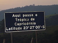 Roadway plaque marking the Tropic of Capricorn in the city of Santana do Parna�ba, Brazil.