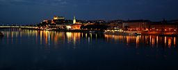 none Bratislava's Old Town in the evening from Petržalka.