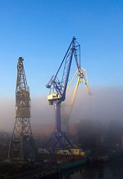 The busy Saint Petersburg docks at dawn