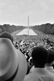 Crowds surrounding the Reflecting Pool, during the 1963 March on Washington