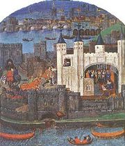 The 15th century Tower in a manuscript of poems by Charles, Duke of Orl�ans (1391-1465) commemorating his imprisonment there (British Library).