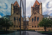 Trinity Church reflected in the fa�ade of the John Hancock Tower.