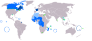 France's legacy: a map of the Francophone world �����native language �����administrative language �����secondary or non-official language �����francophone minorities