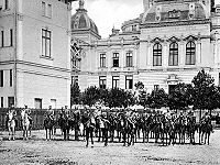 Back view of the CEC Palace and the royal guard