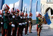 The Guard of the Rock in dress uniform during the investiture of the new Captains Regent in the Piazza della Libert�.