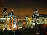 Santiago, Chile financial center at night.