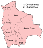 Map of the departments of Bolivia