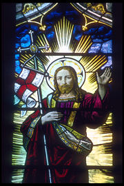 Stained glass window in Rochester Cathedral, Kent.