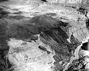 Vulcan's Throne volcano above Lava Falls. Lava flows like this heavily eroded remnant once dammed the Colorado River.