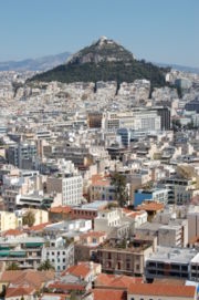 Mount Lycabettus rising in central Athens.