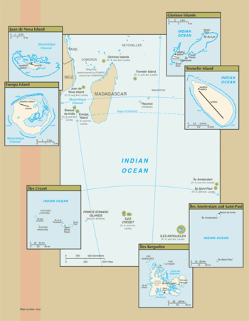 Map of the French Southern and Antarctic Lands.Ad�lie Land or Bassas da India (in the �les �parses district) are not shown