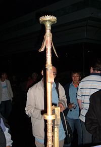 Replica umbrella stand of that found on chariot No. 1 used to demonstrate to tourists how the umbrella could be adjusted or detached; Mausoleum of the First Qin Emperor near Xi'an.