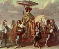 A painting of Chancellor Pierre S�guier with a parasol hoisted above his head, by Charles Le Brun, 1670.